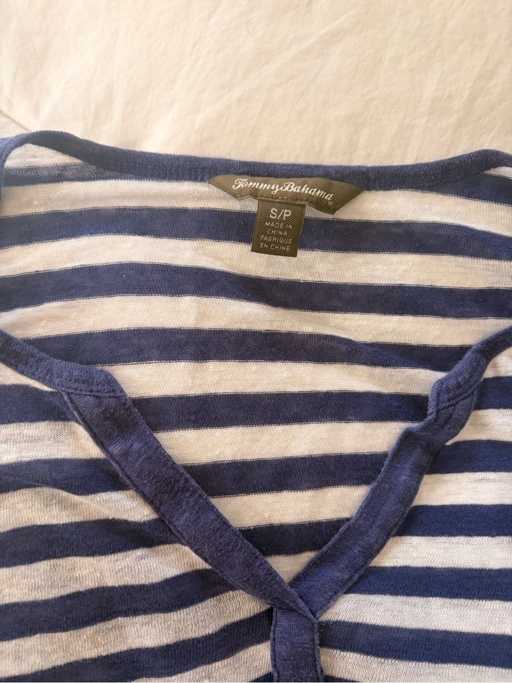 Tommy Bahama Navy and White Striped Women's Top